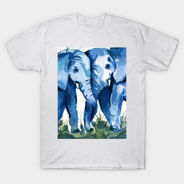 Elephants watercolor T-Shirt by NadiiaGogol